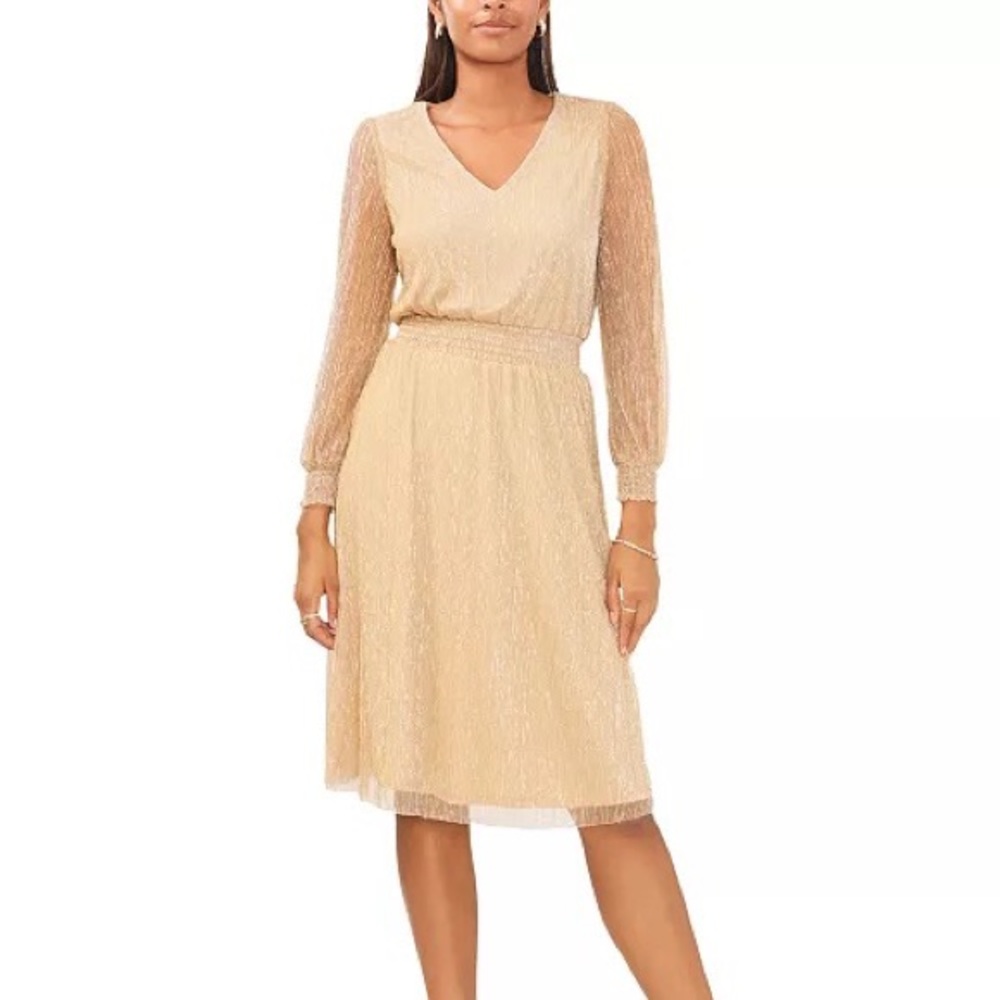 MSK Petite Lurex Smocked Gold Midi Dress